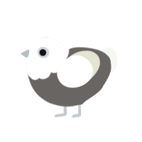 Squab, a grey and white chicken with a head pattern