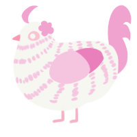 A white and pink chicken with a bar pattern