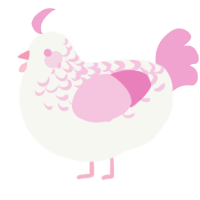 A white and pink chicken with a half-lace pattern