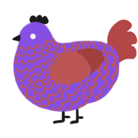 Vampire Weekday, a blurple and red chicken with a lace pattern