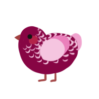 Velvet, a maroon and pink chicken with a half-lace pattern