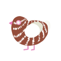 Cinna, a russet and white chicken with a bar pattern