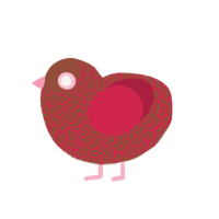 A pomegranate, a russet and crimson chicken with a double-lace pattern