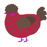 Cranberry, a crimson and bark chicken with a bar pattern