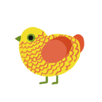 Lemon Drop, a yellow and vermilion chicken with a lace pattern