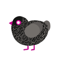 higgs wannabe, a black and grey chicken with a double-lace pattern