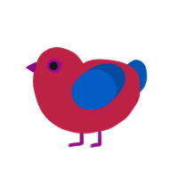 Tsukasa, a crimson and ultramarine chicken