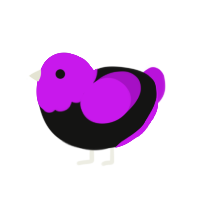 Aurel, a black and amethyst chicken with a head pattern