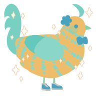 peach, a honey and aqua chicken with a bar pattern