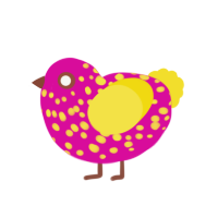 (unnamed), a fuchsia and yellow chicken with a speckle pattern