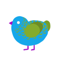 Peacock, a sky and chartreuse chicken with a half-lace pattern