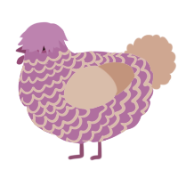 Precious, a amethyst and vermilion chicken with a lace pattern