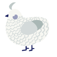 Ghostimon, a white and silver chicken with a lace pattern