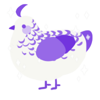 Precious, a white and blurple chicken with a half-lace pattern