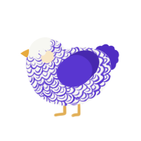 Queen, a white and indigo chicken with a double-lace pattern