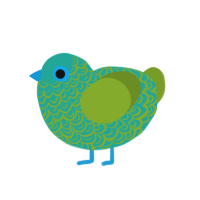 Blue Eye, a turquoise and chartreuse chicken with a double-lace pattern