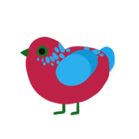 Blapple, a crimson and sky chicken with a neck-speckle pattern