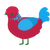 A crimson and sky chicken with a neck-speckle pattern