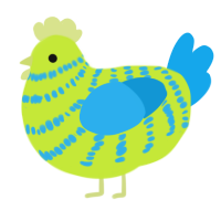 Aero, a lime and sky chicken with a bar pattern