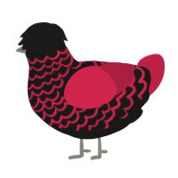 A sable and crimson chicken with a lace pattern