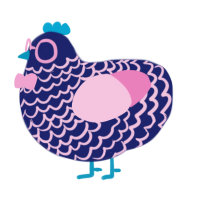 Dr PsyMon, a navy and pink chicken with a lace pattern