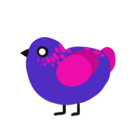 Patrice, a indigo and fuchsia chicken with a neck-speckle pattern