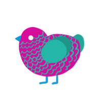 gummy worm, a fuchsia and turquoise chicken with a lace pattern