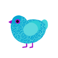 Guppy, a cerulean and aqua chicken with a double-lace pattern