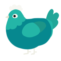 Pickery, a teal and turquoise chicken with a head pattern