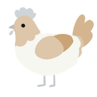 Egg, a white and beige chicken with a head pattern