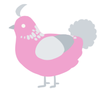 Cerise, a pink and mist chicken with a neck-speckle pattern