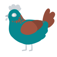 pending donut touch, a teal and russet chicken with a neck-speckle pattern