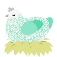 A white and mint chicken with a double-lace pattern