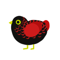 Megatronic, a black and red chicken with a half-lace pattern