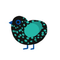 Aquila, a black and turquoise chicken with a speckle pattern