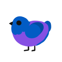 burple, a blurple and ultramarine chicken with a head pattern