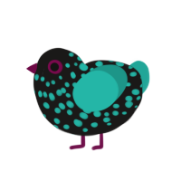 Galaxy, a sable and turquoise chicken with a speckle pattern