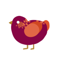 Spitfire, a maroon and vermilion chicken with a neck-speckle pattern