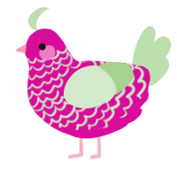 Juuniryu, a fuchsia and gluppy chicken with a lace pattern