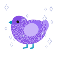 Chipka, a blurple and lilac chicken with a double-lace pattern