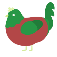 Ducktales, a red and viridian chicken with a head pattern