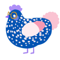 Leap, a ultramarine and rose chicken with a speckle pattern