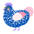 Leap, a ultramarine and rose chicken with a speckle pattern