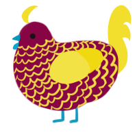 旨味, a maroon and yellow chicken with a lace pattern