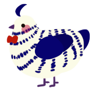 Limbo, a white and navy chicken with a bar pattern