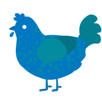 Bluey, a sapphire and cerulean chicken with a speckle pattern