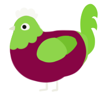 Squawk, a maroon and grass chicken with a head pattern