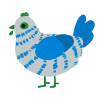 Racecar, a silver and sapphire chicken with a bar pattern