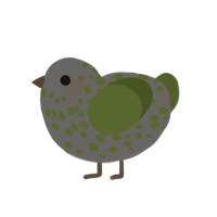 Angel Statue, a grey and olive chicken with a speckle pattern