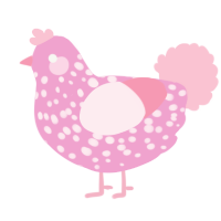 Double Bubble, a pink and rose chicken with a speckle pattern